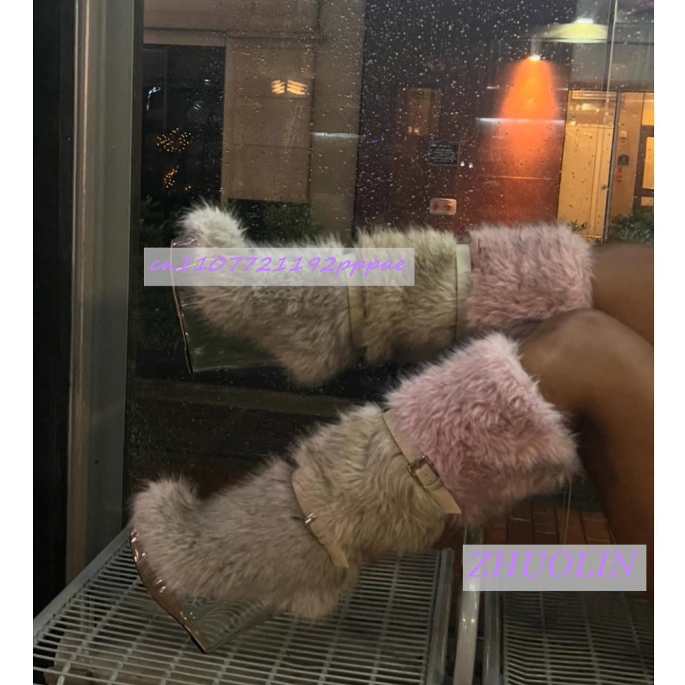 Waterproof Winter Boot - الشتاء التدرج فروي شفافة إسفين الأحذية