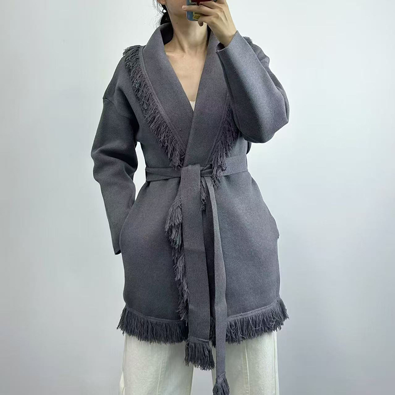 Wool Coat Peacoat - سترة نسائية طويلة من الصوف المحبوك