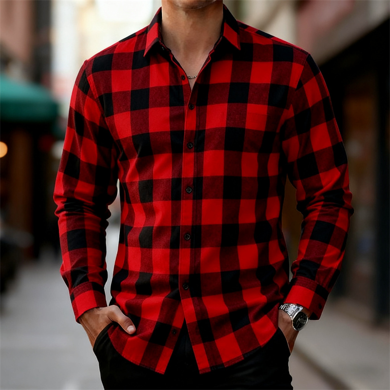 Flannel Shirt Lined - قميص رجالي كلاسيكي بأكمام طويلة بنقشة