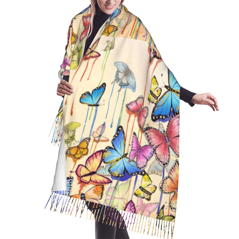 Cashmere Pashmina Wrap - وشاح شتوي من الكشمير بتصميم فراشة