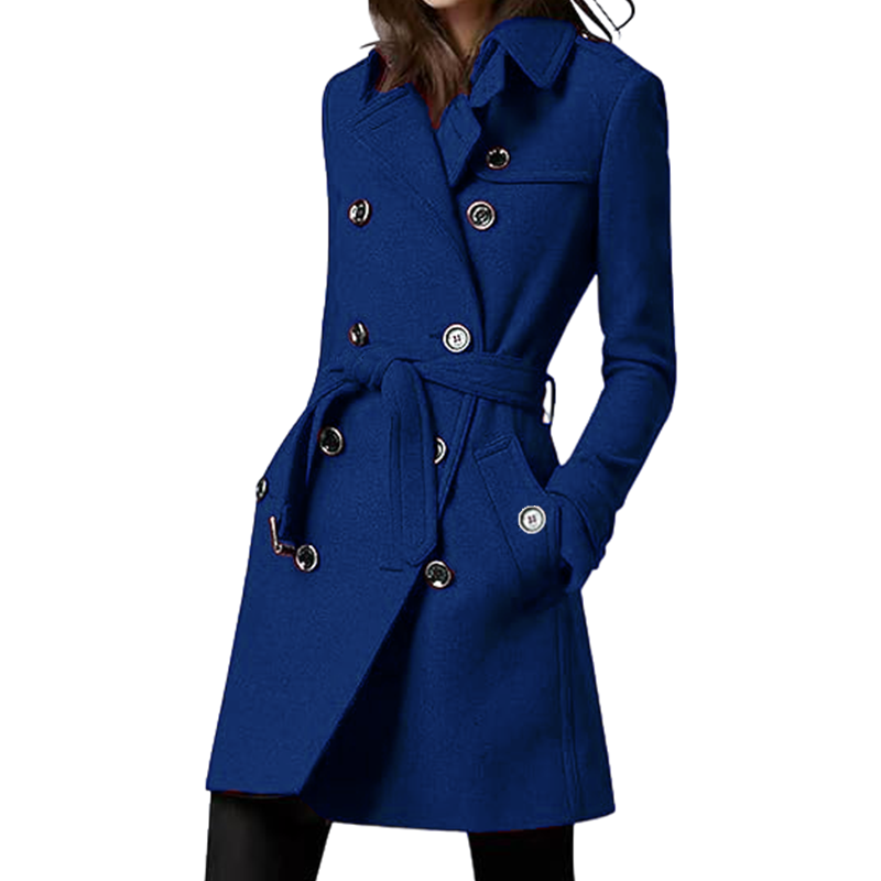 Wool Coat Peacoat - المرأة خندق معطف الصوف يمزج مزدوجة